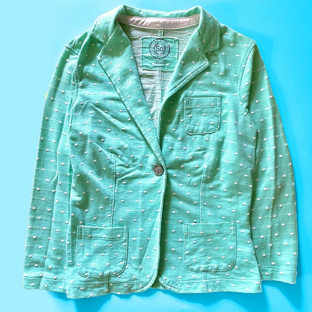 SO Teal Mint Green Polka Dot Blazer Jacket
